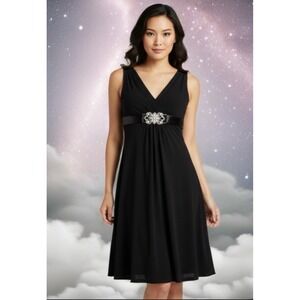 Scarlett Nite Cocktail Dress Women 6P Black V-Neck Rhinestone Embellished Petite